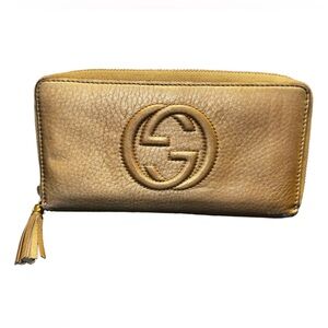 Gucci Soho Metallic Gold Calfskin Long Zip Wallet